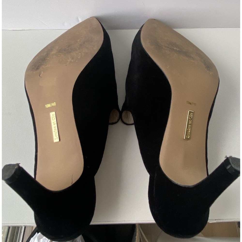 Louise et Cie Katerina Black Velvet Bow Mules Pointed Toe Kitten Heels Size 10 - Picture 8 of 9
